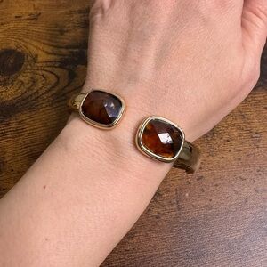 Monet Hinged Gold Plated Bracelet with Faceted Brown Stones